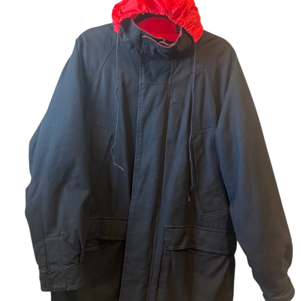 Robert Stock Heavy Black Coat Hood Great Plains Pioneer Trail Bear Men’s XL